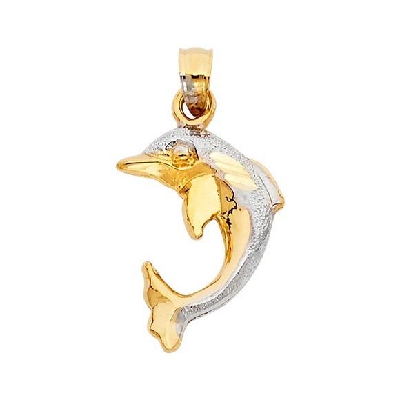 14K Two Tone Dolphin Pendant